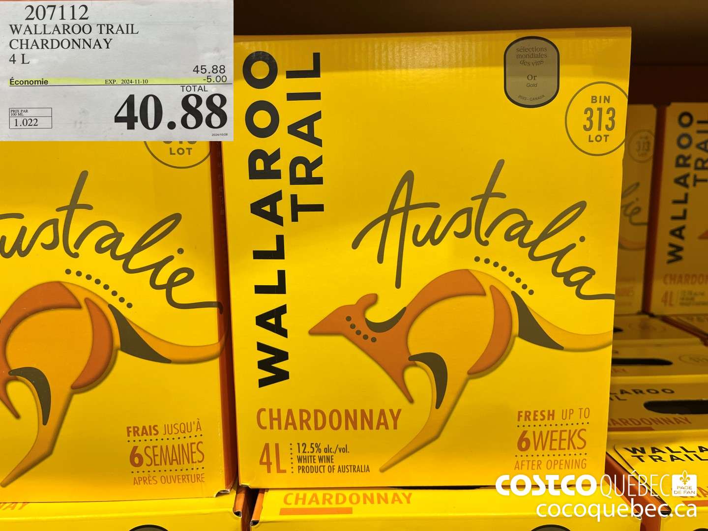 207112 WALLAROO TRAIIL CHARDONNAY 4L ($5.00 INSTANT SAVINGS EXPIRES ON 2024-11-10) $40.88