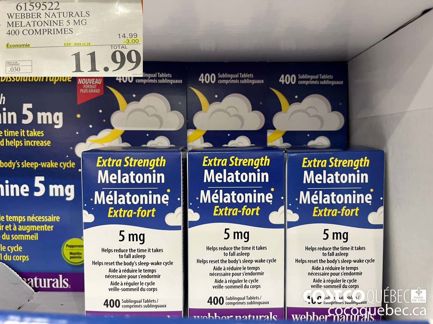 61559522 WEBBER NATURALS MELATONINE 5 MG 400 COMPRIMES  (EXPIRES ON 2024-11-24) $11.99