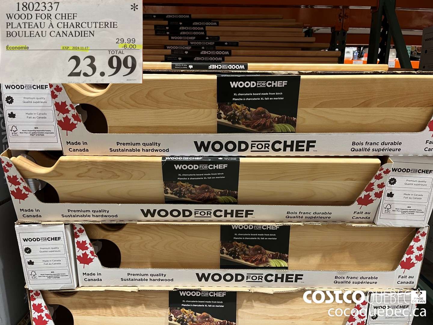 1802337 WOOD FOR CHEF PLATEAU A CHARCUTERIE BOULEAU CANADIEN FSC  ($6.00 INSTANT SAVINGS EXPIRES ON 2024-11-17) $23.99
