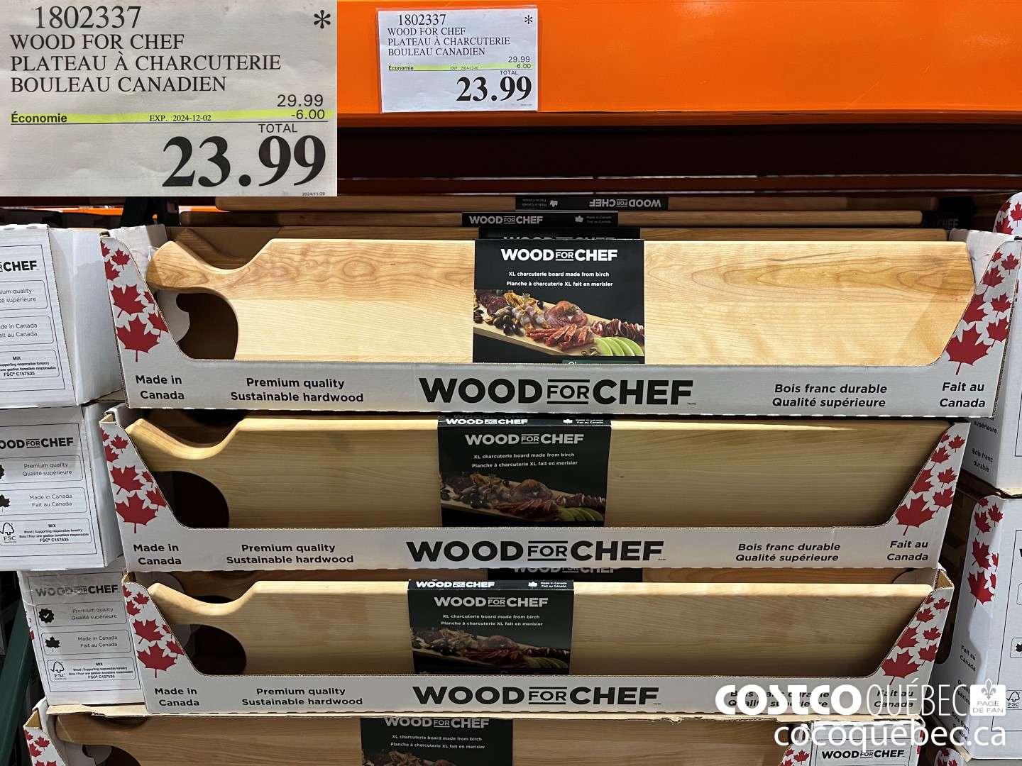 1802337 WOOD FOR CHEF PLATEAU A CHARCUTERIE BOULEAU CANADIEN FSC  ($6.00 INSTANT SAVINGS EXPIRES ON 2024-12-02) $23.99