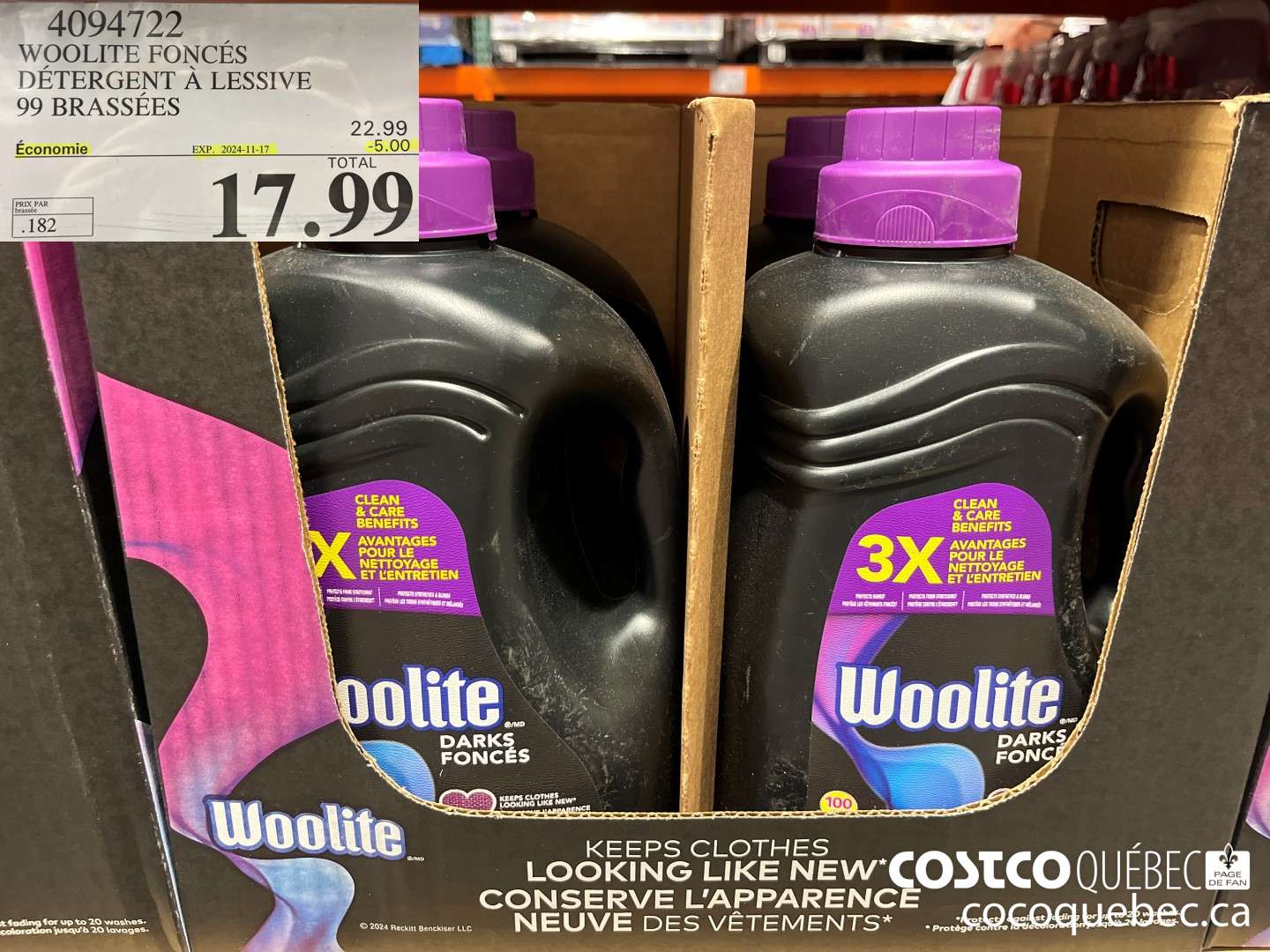 4094722 WOOLITE FONCES DETERGENT A LESSIVE 99 brassées  ($5.00 INSTANT SAVINGS EXPIRES ON 2024-11-17) $17.99