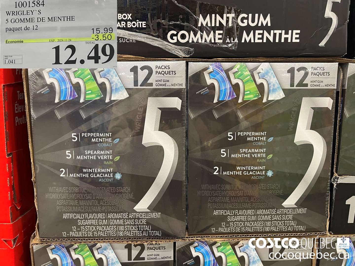 1001584 WRIGLEY'S 5S GOMME DE MENTHE PAQUET DE 12 ($3.00 INSTANT SAVINGS EXPIRES ON 2024-11-24) $12.49