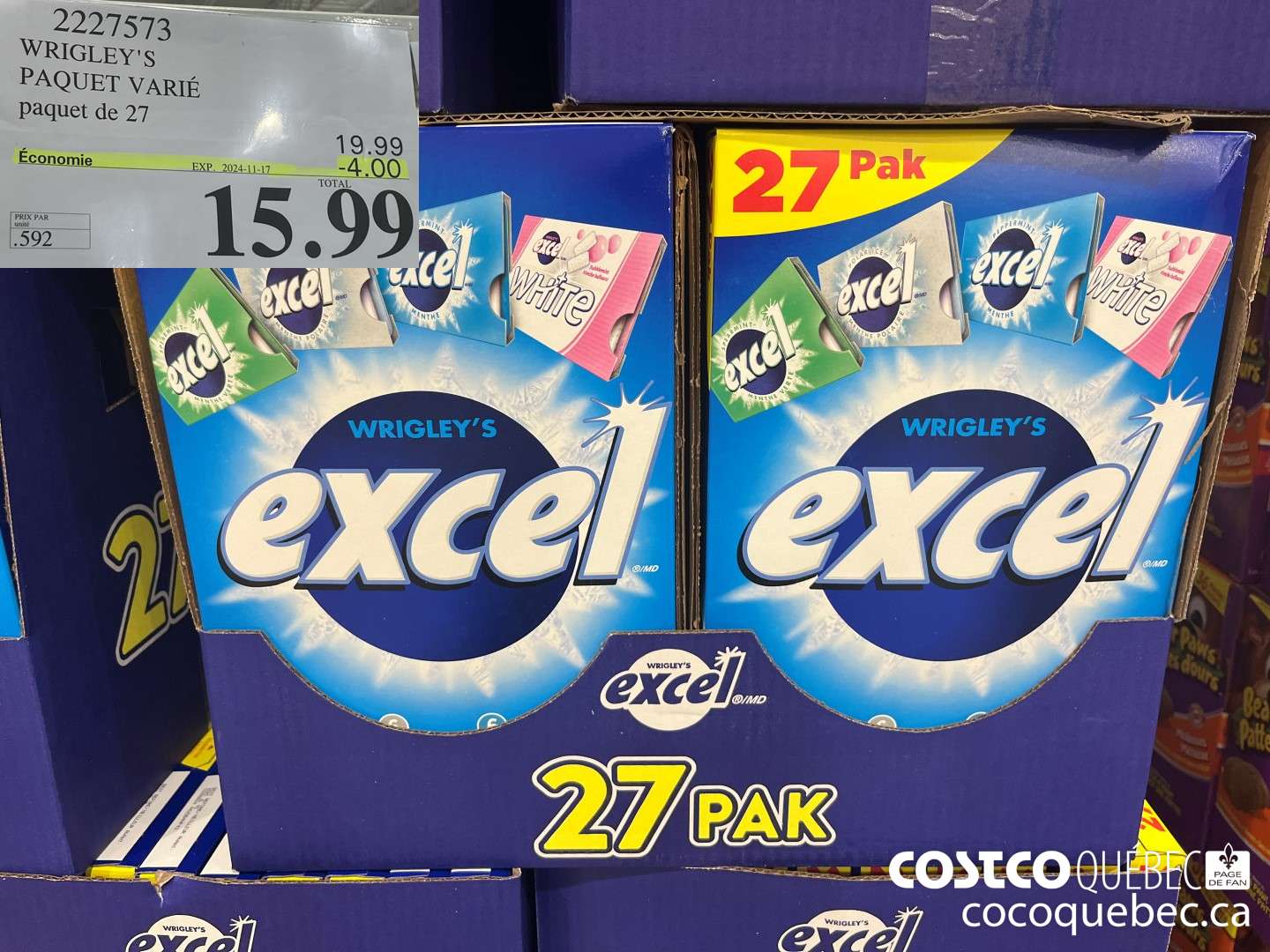 22279598 WRIGLEY'S PAQUET VARIE Paquet de 27  ($4.00 INSTANT SAVINGS EXPIRES ON 2024-11-17) $15.99