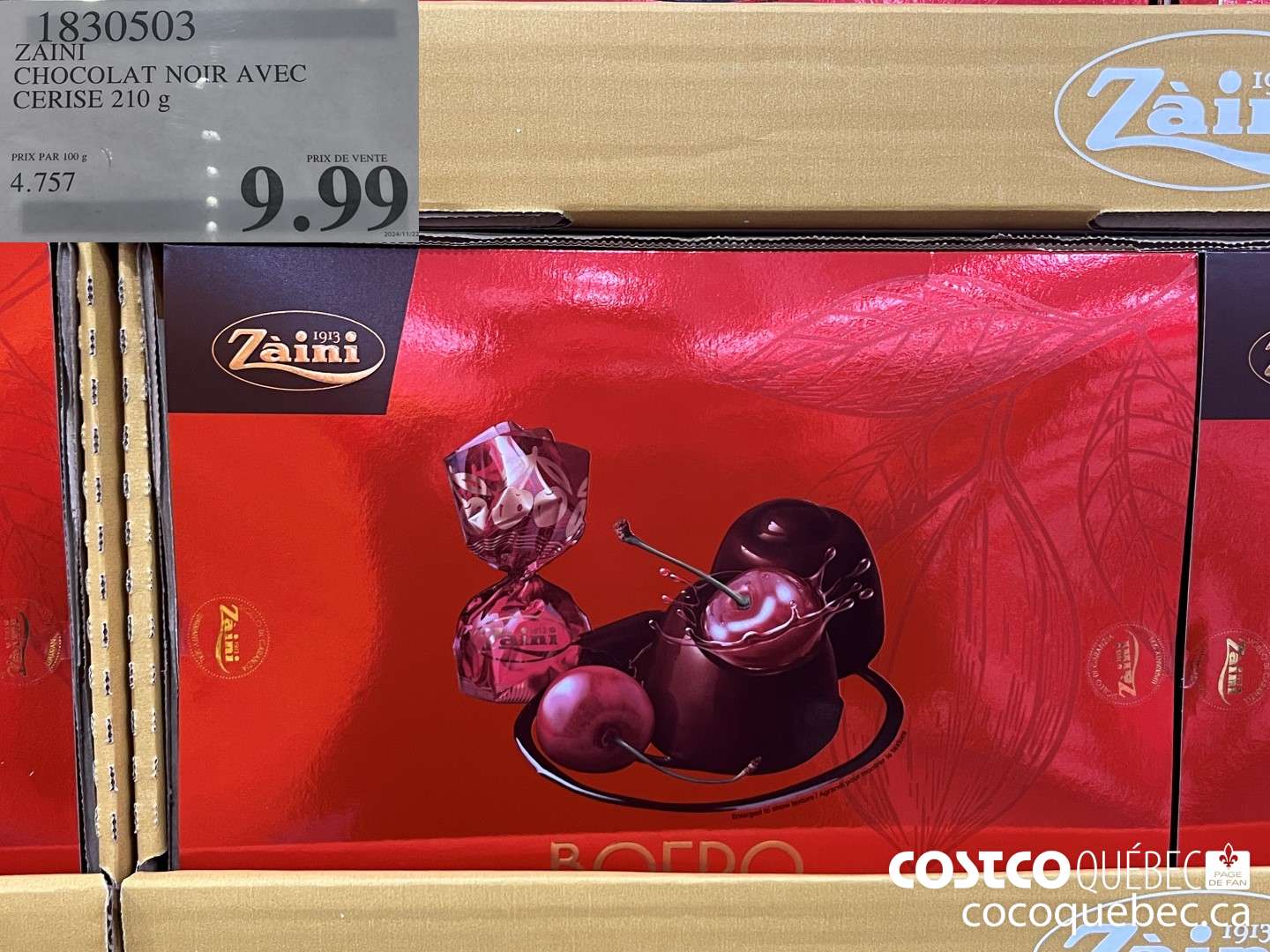 1830503 ZAINI CHOCOLAT NOIR AVEC CERISE 210 g  $9.99