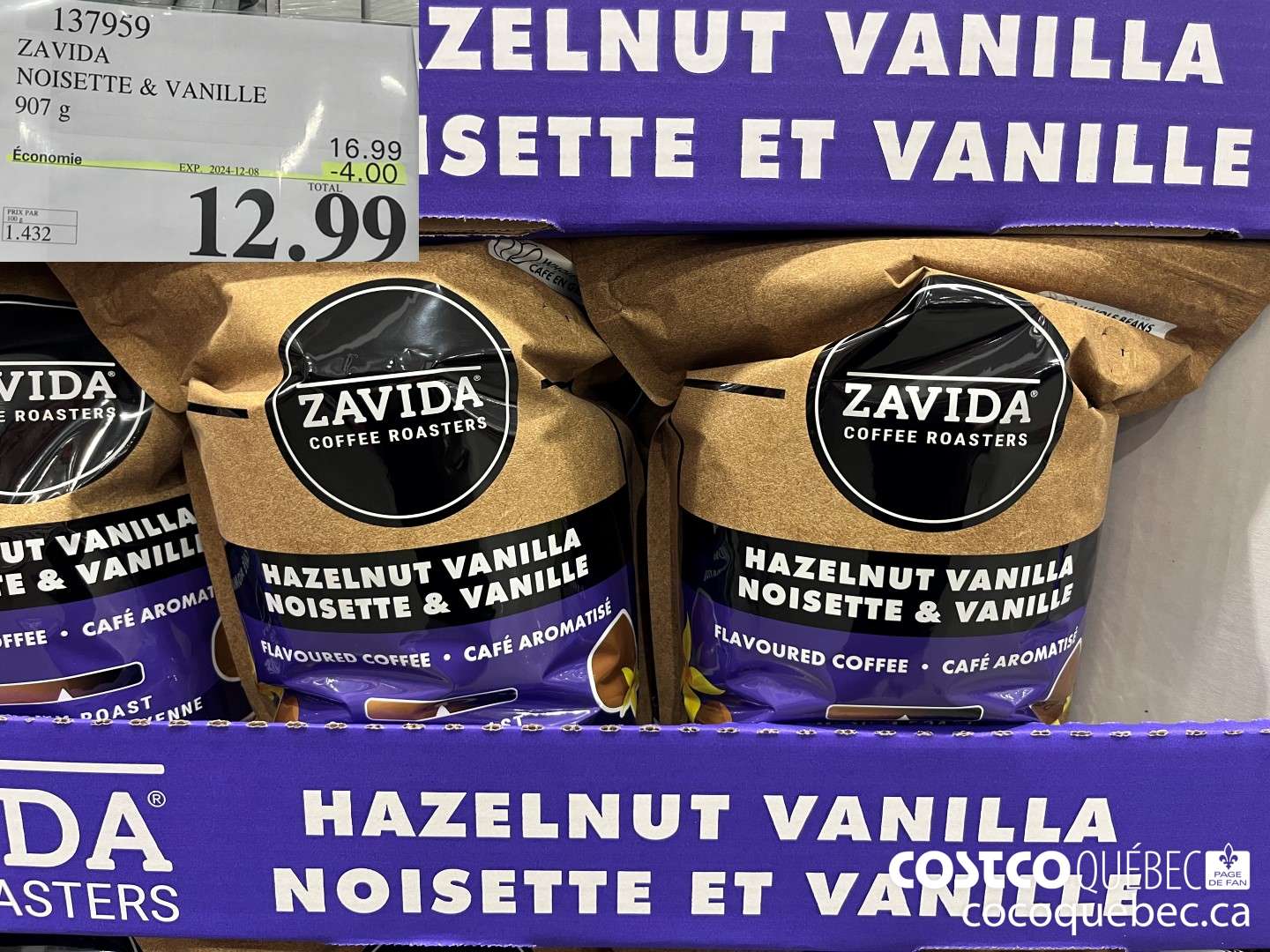 137959 ZAVIDA NOJISETTE & VANILLE 907 G ($4.00 INSTANT SAVINGS EXPIRES ON 2024-12-08) $12.99