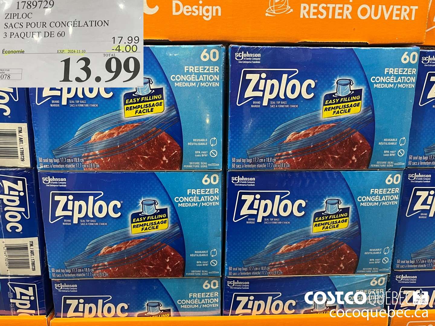 1789729 ZIPLOC SACS POUR CONGELATION ($4.00 INSTANT SAVINGS EXPIRES ON 2024-11-10) $13.99