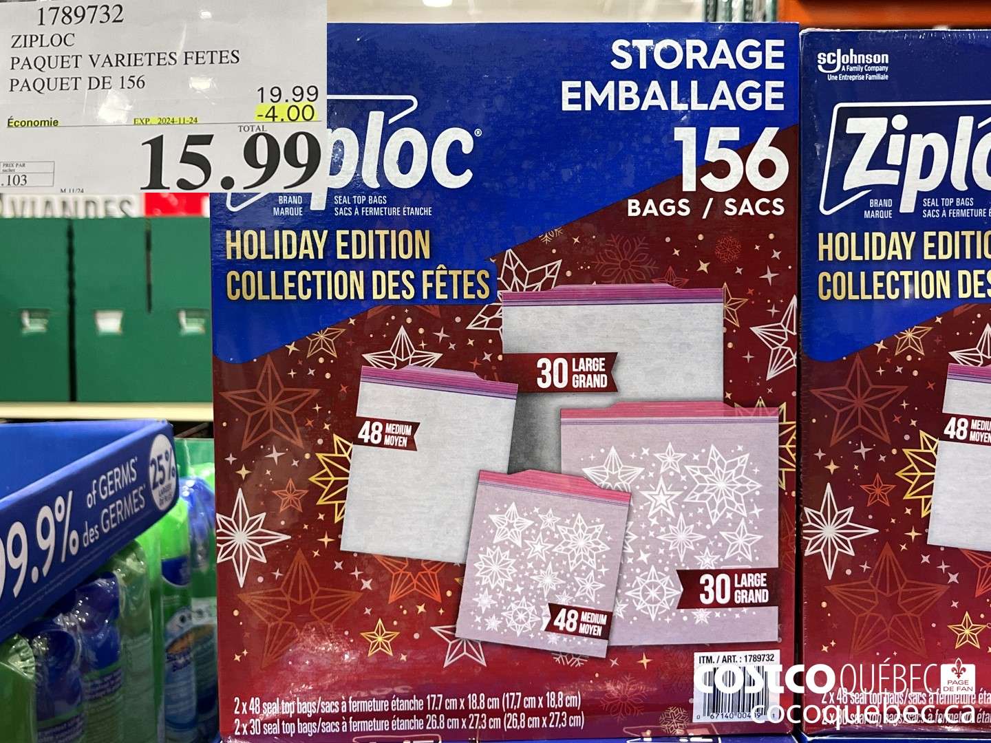 1789732 ZIPLOC PAQUET VARIETES FETES PAQUET DE 156  ($4.00 INSTANT SAVINGS EXPIRES ON 2024-11-24) $19.99