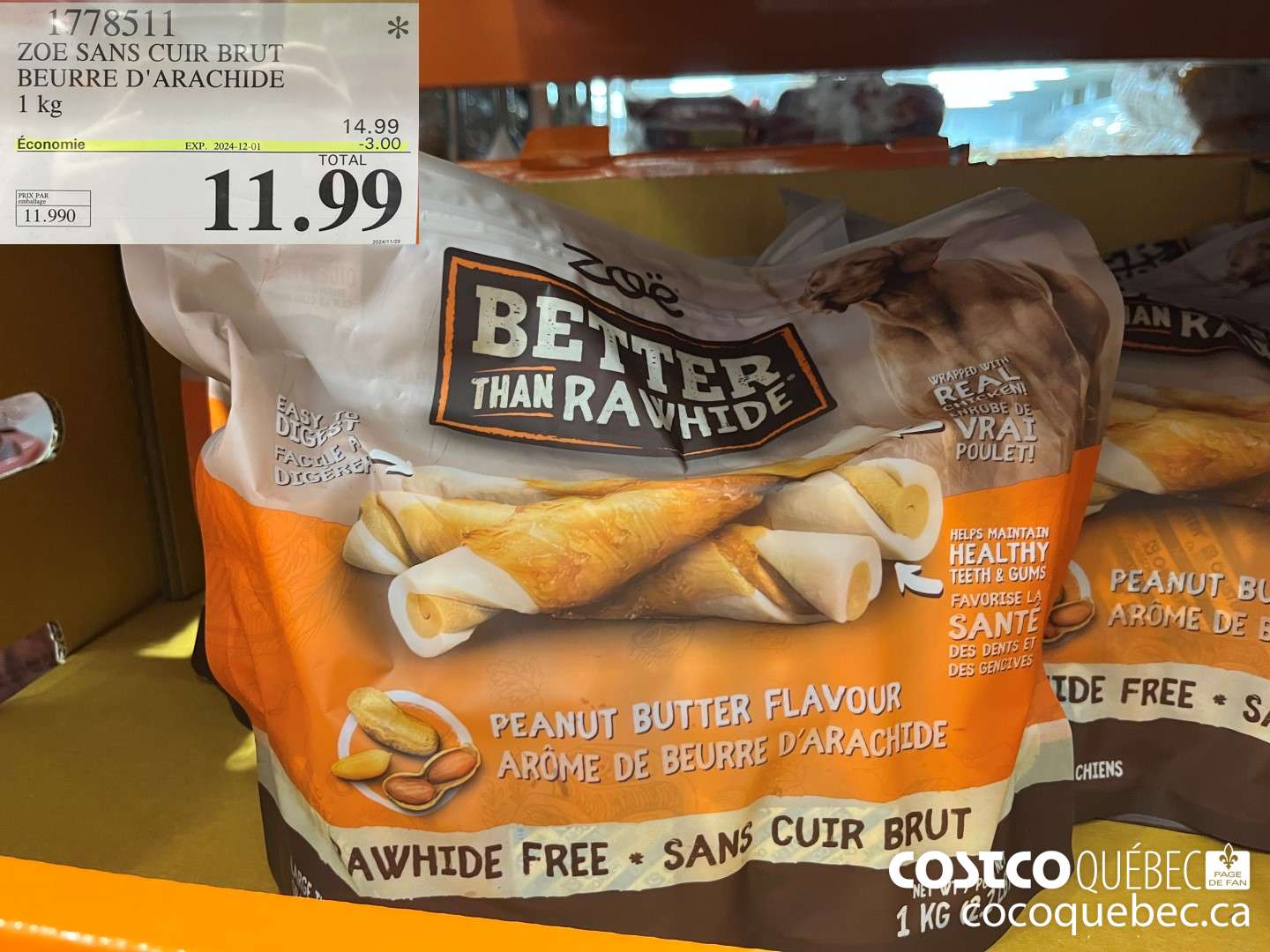 1778511 ZOE SANS CUIR BRUT BEURRE D'ARACHIDE 1 kg  ($3.00 INSTANT SAVINGS EXPIRES ON 2024-12-01) $11.99