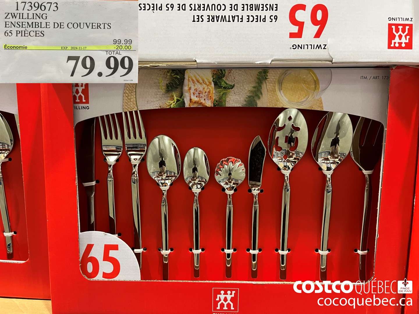 1739673 ZWILLING ENSEMBLE DE COUVERTS 65 PIECES  ($20.00 INSTANT SAVINGS EXPIRES ON 2024-11-17) $79.99