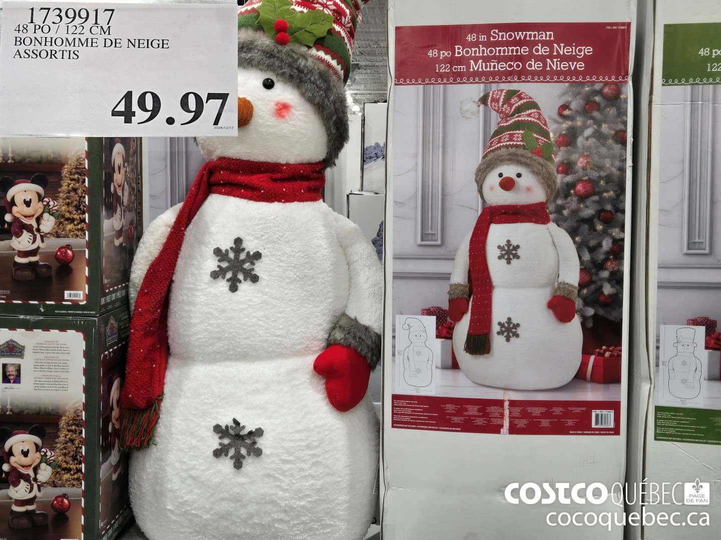 1739917 48 PO / 122 CM BONHOMME DE NEIGE ASSORTIS  $49.97