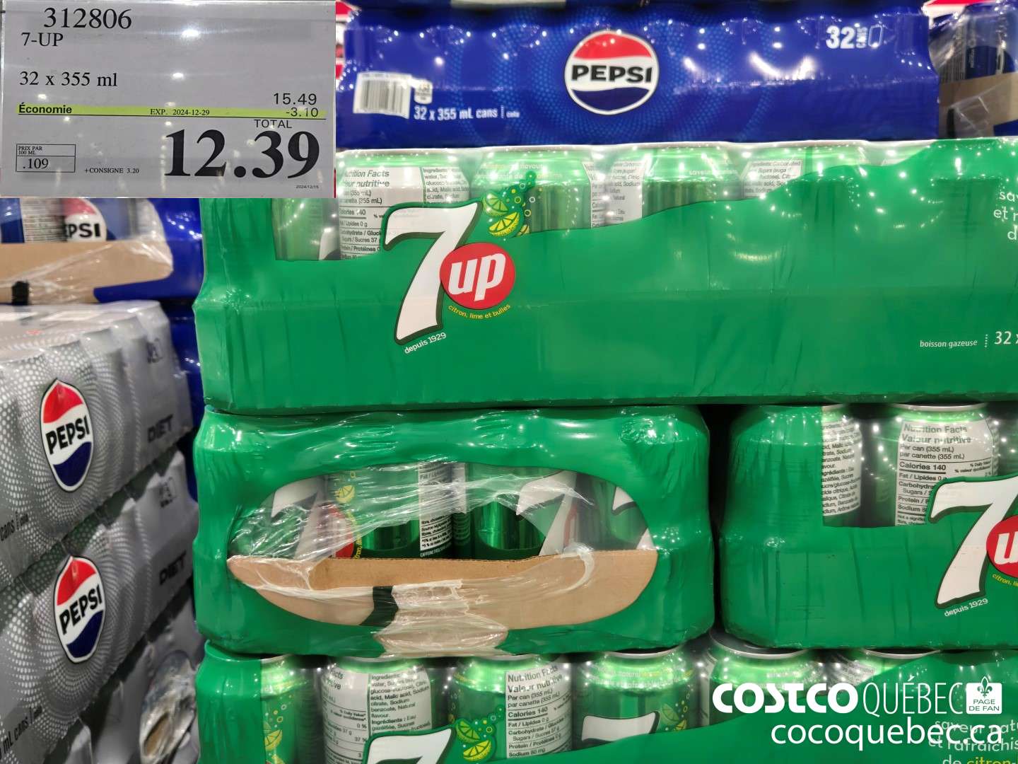 312806 7-UP 32 x 355 ml ($3.10 INSTANT SAVINGS EXPIRES ON 2024-12-29) $12.39