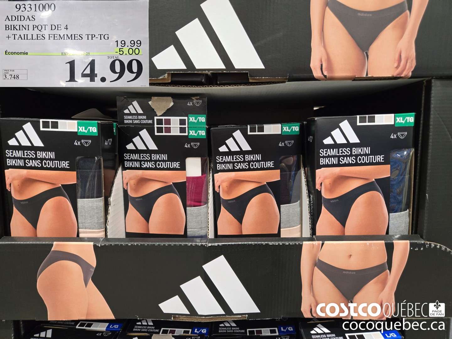 9331000 ADIDAS BIKINI PQT DE 4 +TAILLES FEMMES TP-TG ($5.00 INSTANT SAVINGS EXPIRES ON 2024-12-25) $19.99