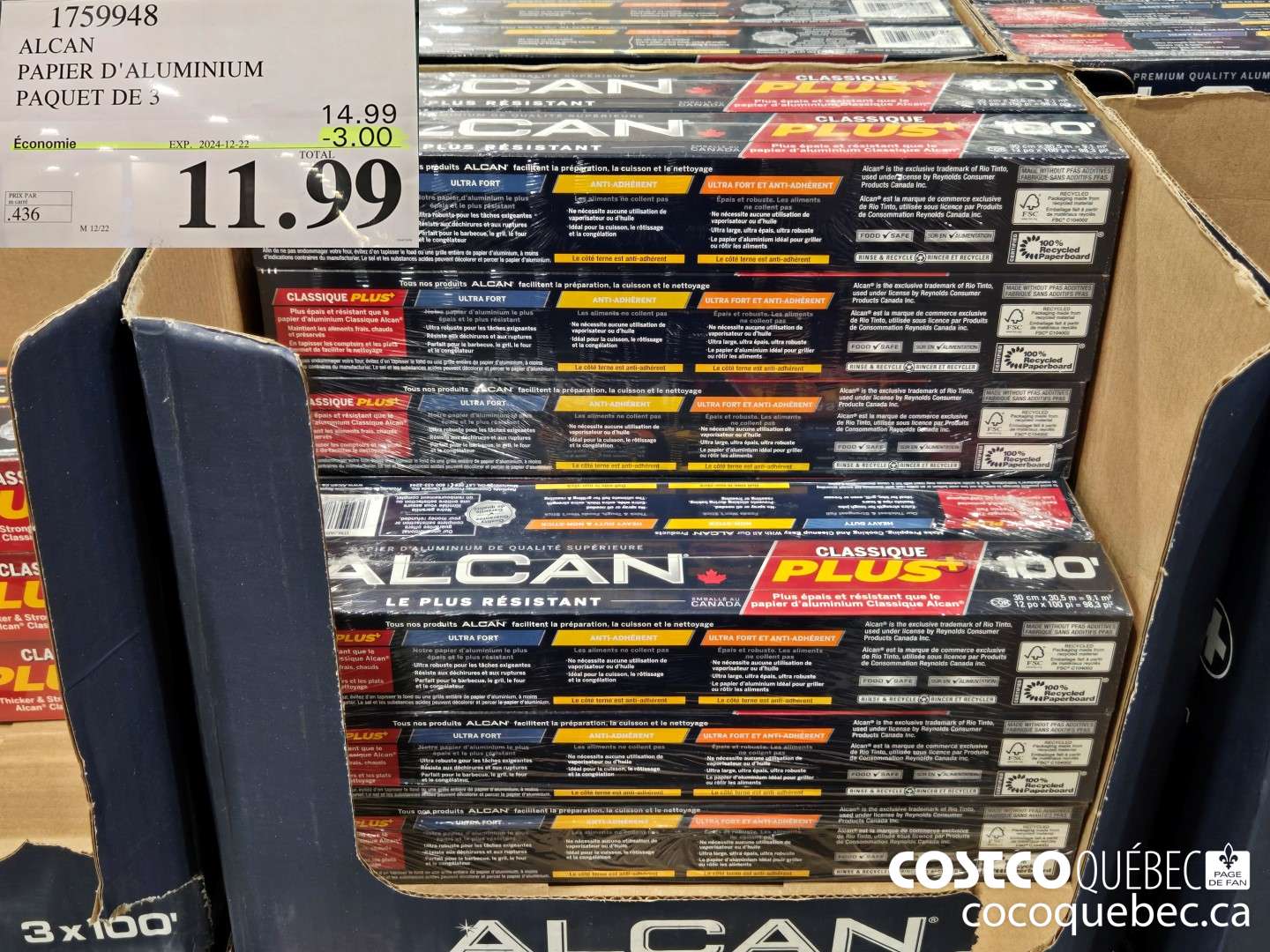 1759948 ALCAN PAPIER D' ALUMINIUM PAQUET DE 3  ($3.00 INSTANT SAVINGS EXPIRES ON 2024-12-22) $11.99