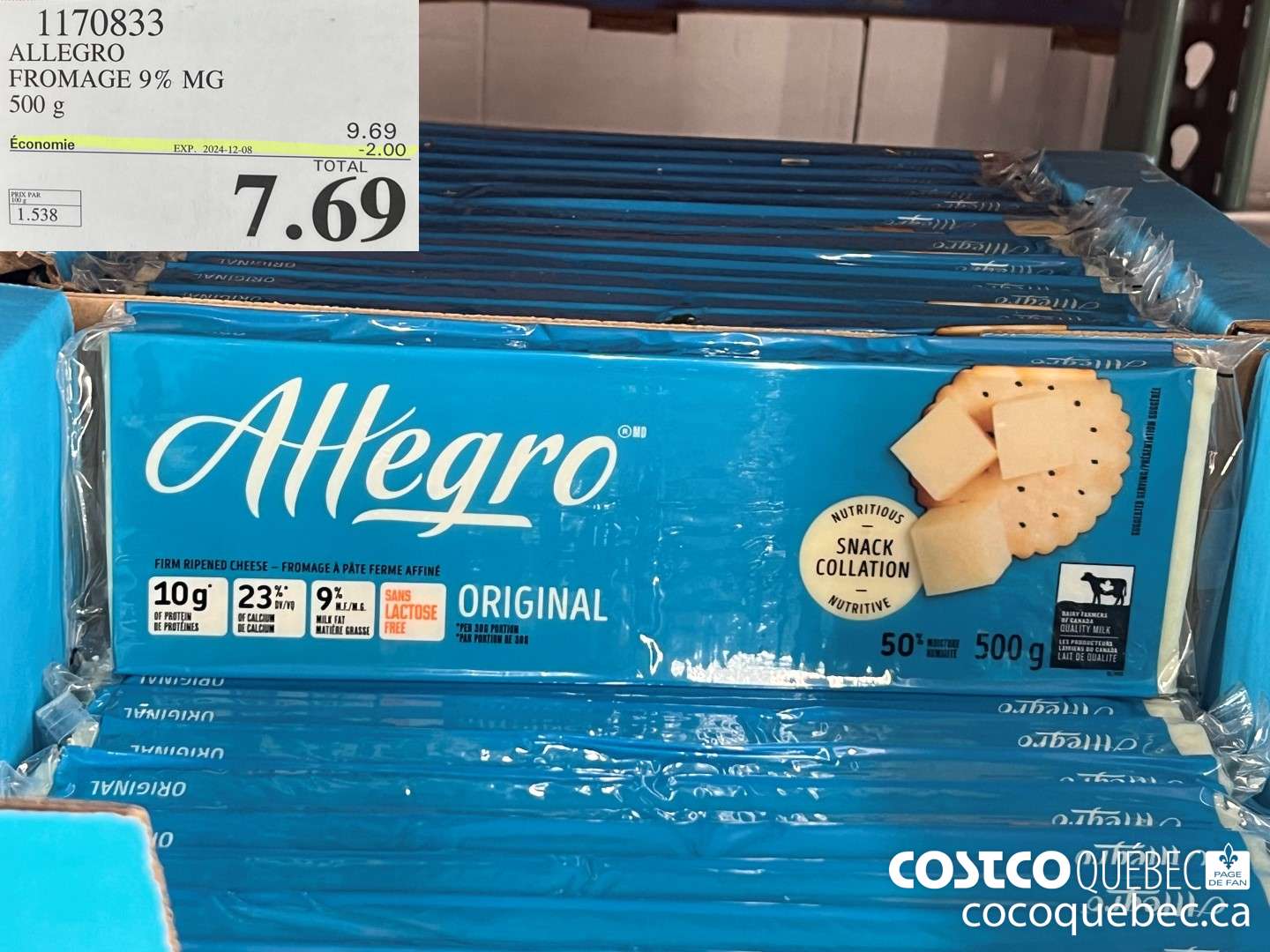 1170833 ALLEGRO FROMAGE 9% MG 500 g  ($2.00 INSTANT SAVINGS EXPIRES ON 2024-12-08) $7.69