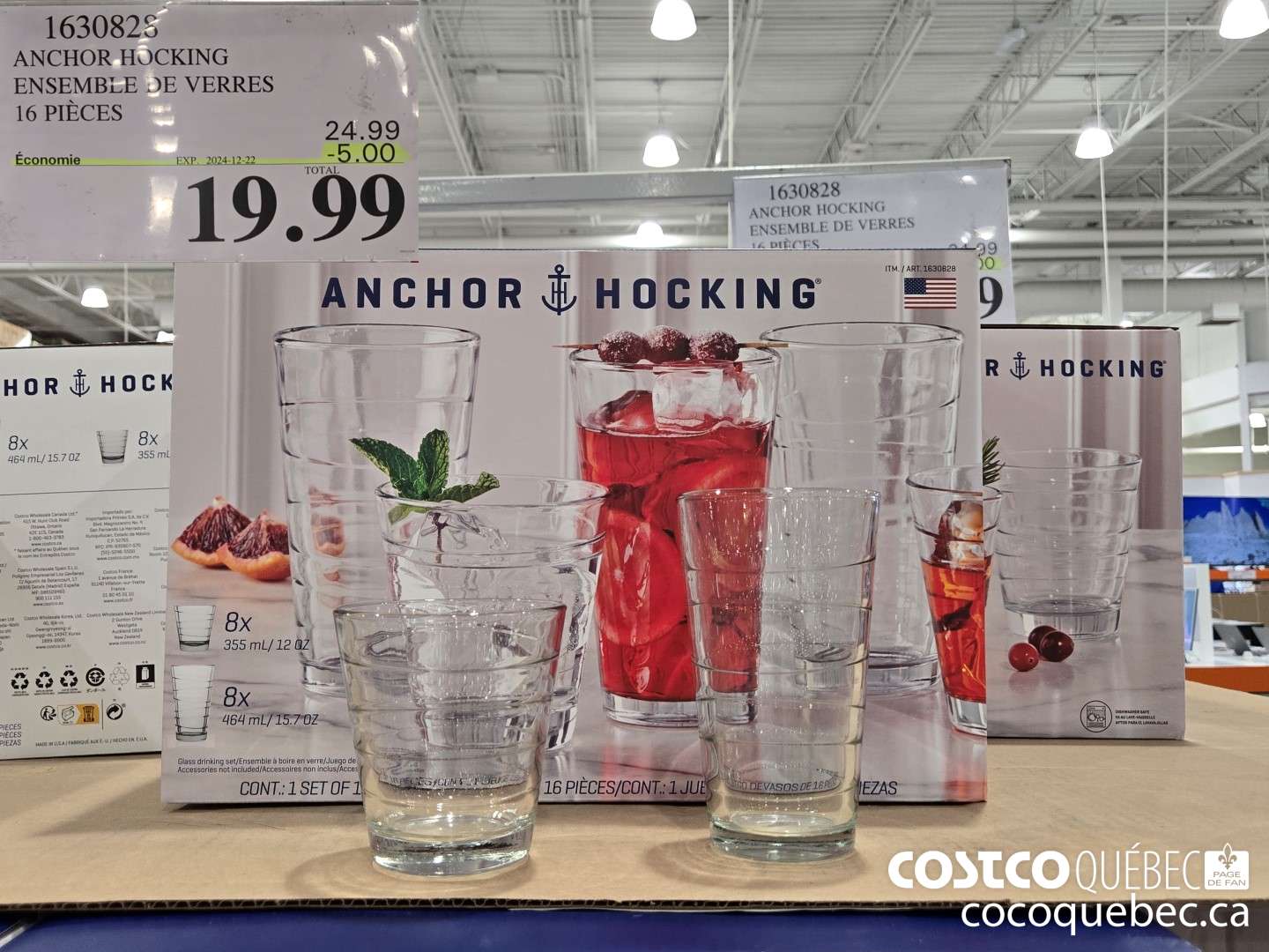 1630828 ANCHOR HOCKING ENSEMBLE DE VERRES 16 PIECES  ($5.00 INSTANT SAVINGS EXPIRES ON 2024-12-22) $19.99