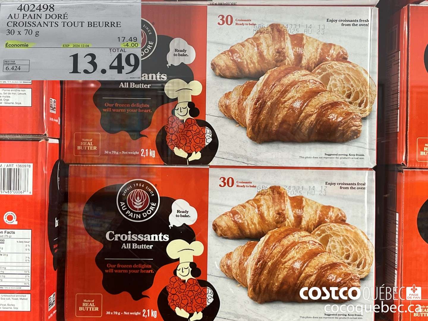 402498 AU PAIN DORE CROISSANTS TOUT BEURRE 30 x 70g ($4.00 INSTANT SAVINGS EXPIRES ON 2024-12-04) $13.49