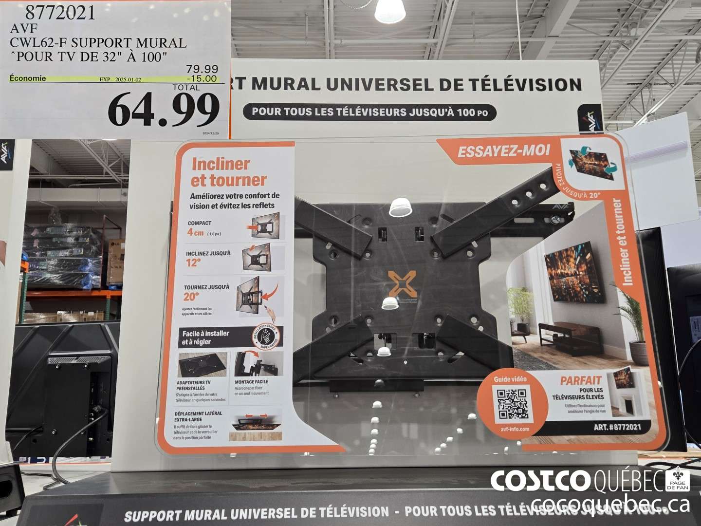 8772021 AVF CWL62-F SUPPORT MURAL “POUR TV DE 32