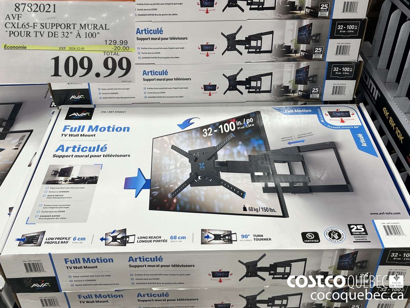 8782021 AVF CXL65-F SUPPORT MURAL ‘POUR TV DE 32