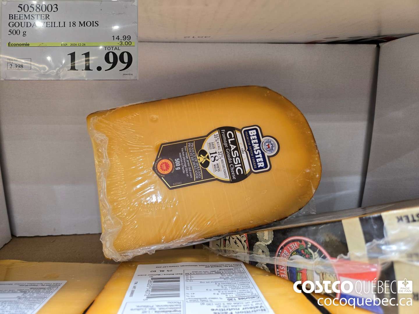 5058003 BEEMSTER GOUDA HOLLANDAIS 500 g ($3.00 INSTANT SAVINGS EXPIRES ON 2024-12-24) $11.99