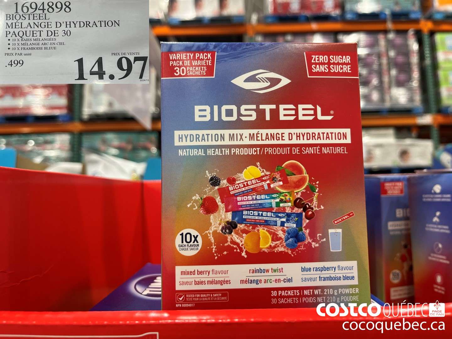 1694898 BIOSTEEL MELANGE D'HYDRATION PAQUET DE 30 $14.97
