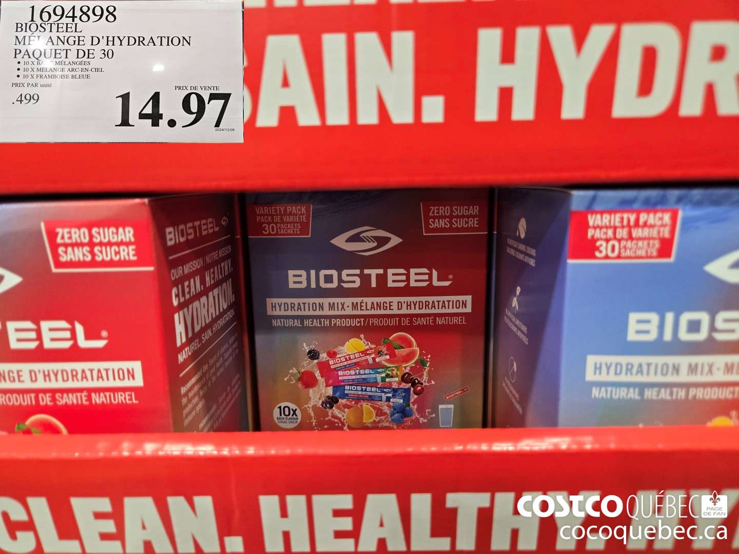 1694898 BIOSTEEL MELANGE D'HYDRATION PAQUET DE 30 $14.97