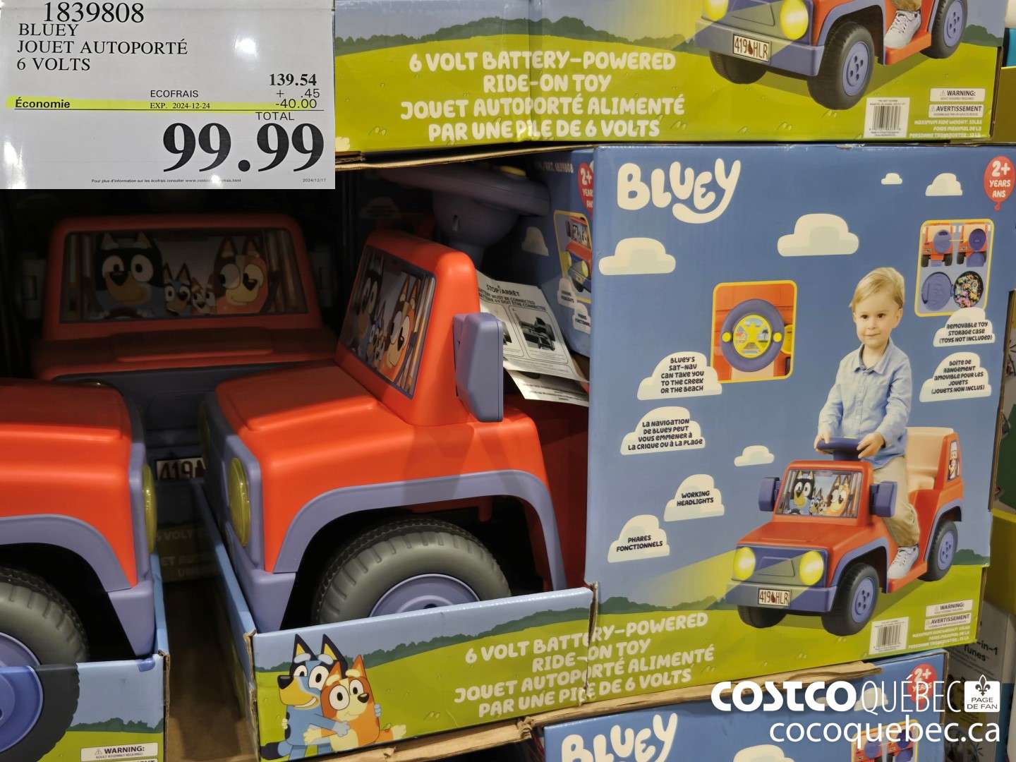 1839808 BLUEY 4 JOUET AUTOPORTE 6 VOLTS  ($40.00 INSTANT SAVINGS EXPIRES ON 2024-12-24) $99.99