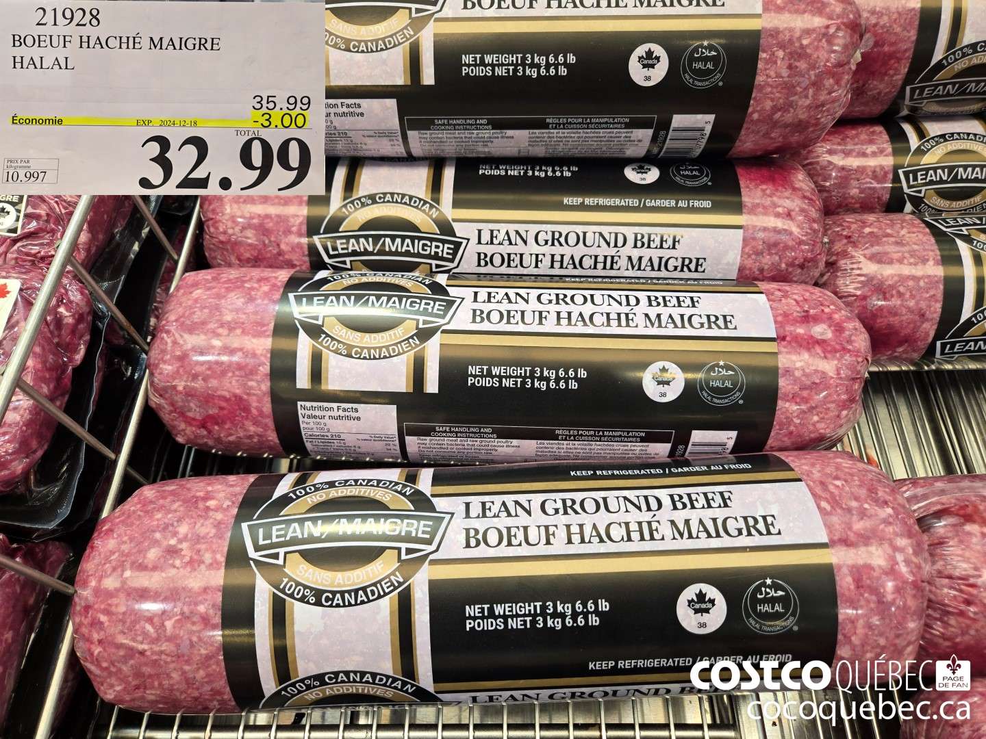 21928 BOEUF HACHE MAIGRE HALAL  ($3.00 INSTANT SAVINGS EXPIRES ON 2024-12-18) $32.99