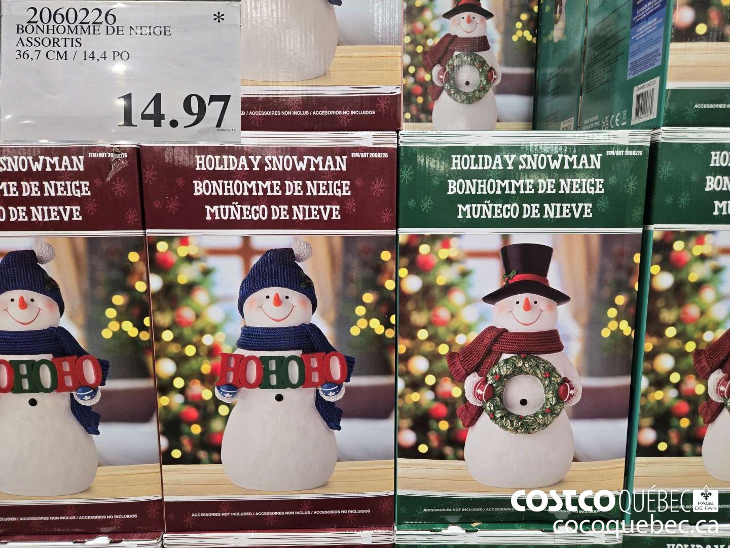 2060226 BONHOMME DE NEIGE ASSORTIS 36,7 CM / 14,4 PC  $14.99