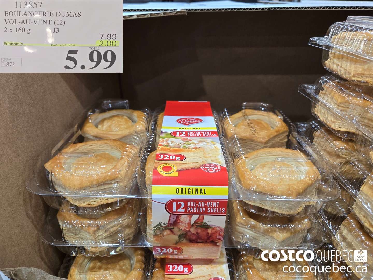 113857 BOULANGERIE DUMAS VOL-AU-VENT (12) 2 x 160 g ($2.00 INSTANT SAVINGS EXPIRES ON 2024-11-24) $5.99