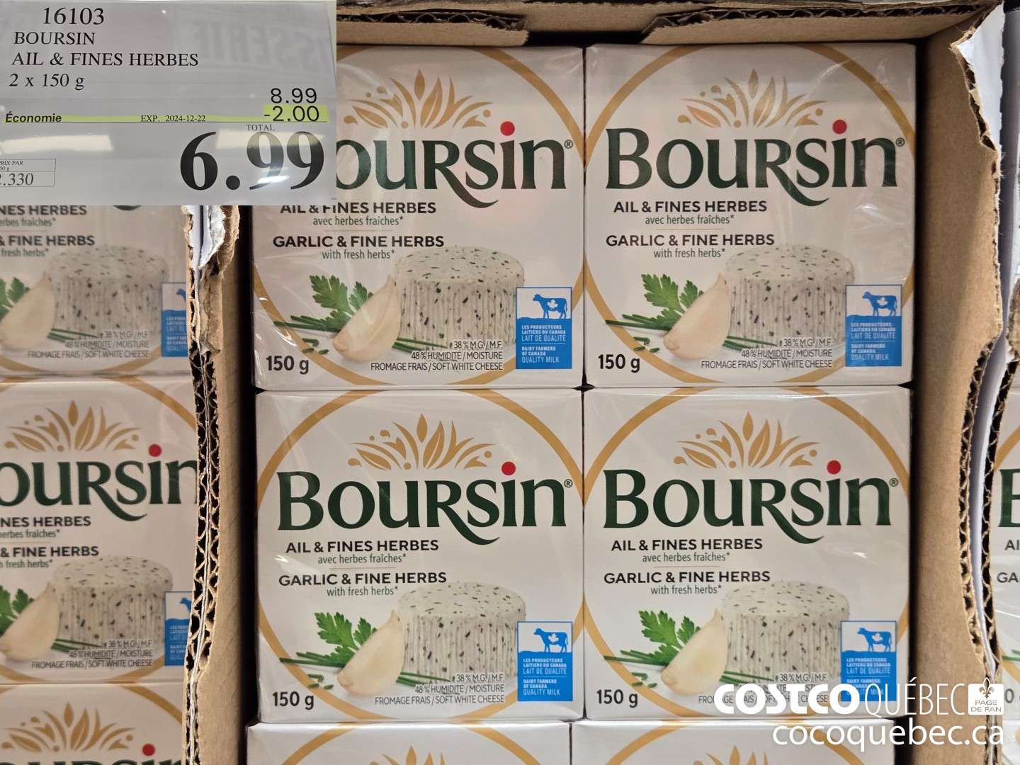 16103 BOURSIN AIL & FINES HERBES 2x150 G ($2.00 INSTANT SAVINGS EXPIRES ON 2024-12-22) $6.99