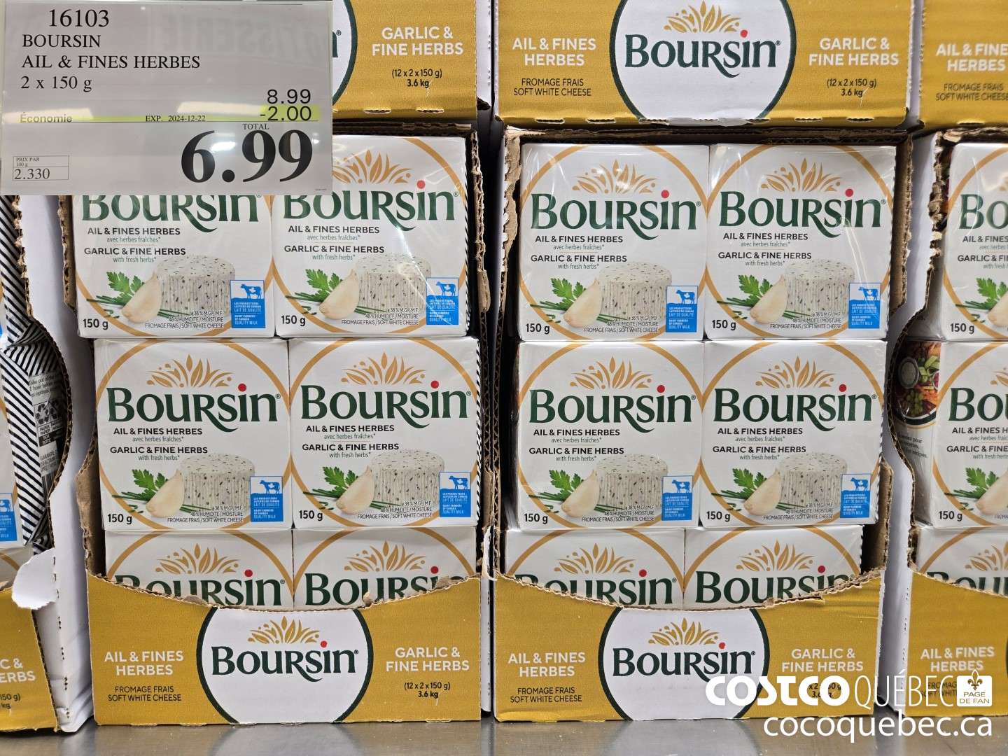16103 BOURSIN AIL & FINES HERBES 2x150 G ($2.00 INSTANT SAVINGS EXPIRES ON 2024-12-22) $6.99