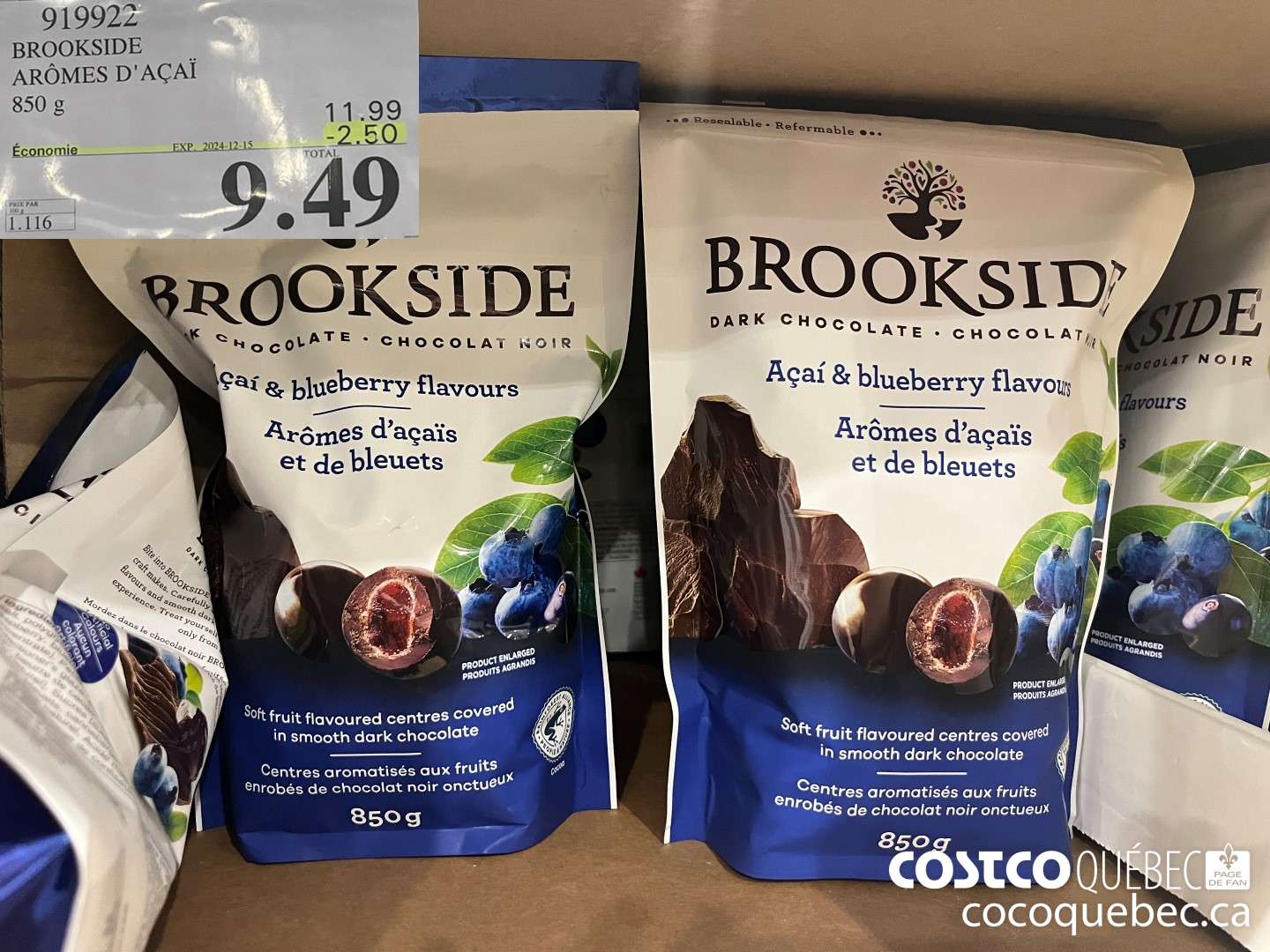 919922 BROOKSIDE 850 g ($2.50 INSTANT SAVINGS EXPIRES ON 2024-12-15) $9.49
