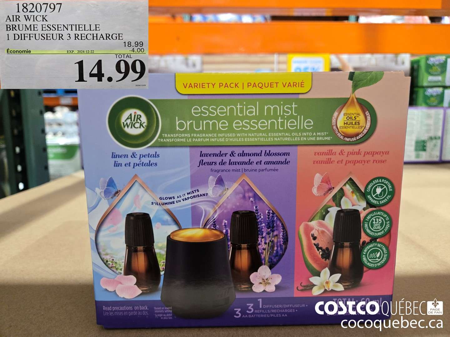 1820797 BRUME ESSENTIELLE 1 DIFFUSEUR 3 RECHARGE  ($4.00 INSTANT SAVINGS EXPIRES ON 2024-12-22) $14.99