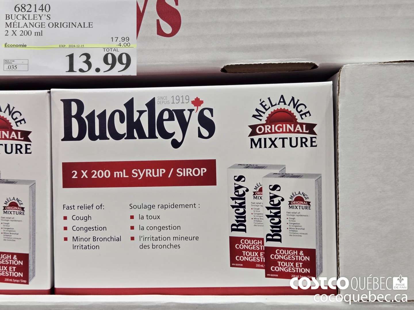 682140 BUCKLEY'S MELANGE ORIGINAL 2 X 200 ML. ($4.00 INSTANT SAVINGS EXPIRES ON 2024-12-15) $13.99