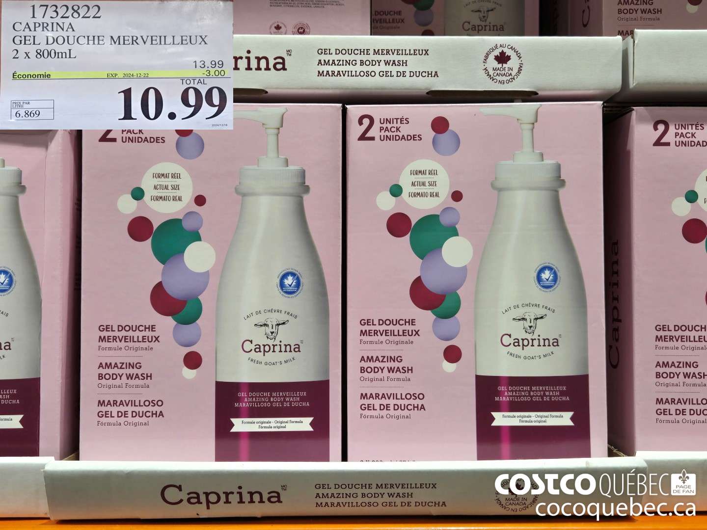 1732822 CAPRINA GEL DOUCHE MERVEILLEUX 2 x 800mL  ($3.00 INSTANT SAVINGS EXPIRES ON 2024-12-22) $10.99