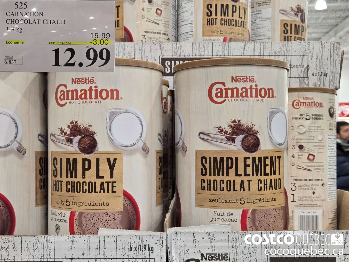 525 CARNATION CHOCOLAT CHAUD 1.9 KG ($3.00 INSTANT SAVINGS EXPIRES ON 2024-12-24) $12.99
