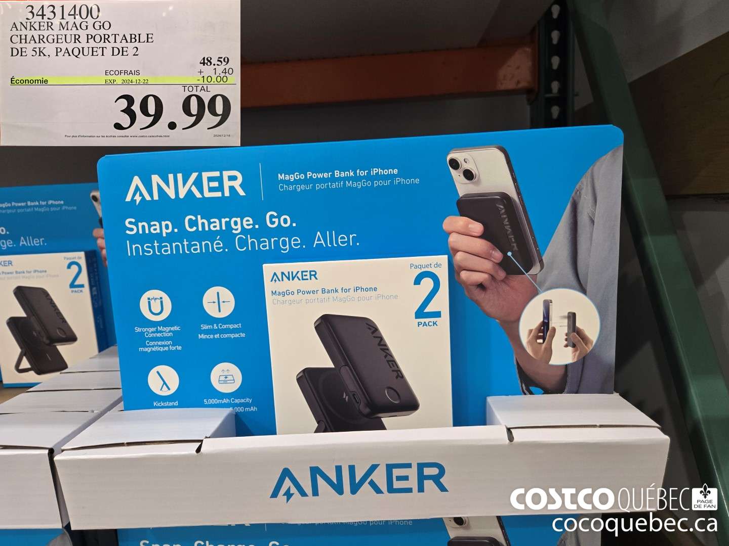 3431400 CHARGEUR PORTABLE , DE 5K, PAQUET DE 2  ($10.00 INSTANT SAVINGS EXPIRES ON 2024-12-22) $39.99