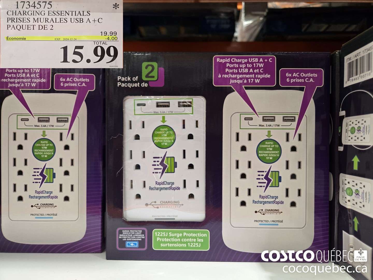 1734575 CHARGING ESSENTIALS PRISES MURALES USB A+C PAQUET DE 2  ($4.00 INSTANT SAVINGS EXPIRES ON 2024-12-24) $15.99