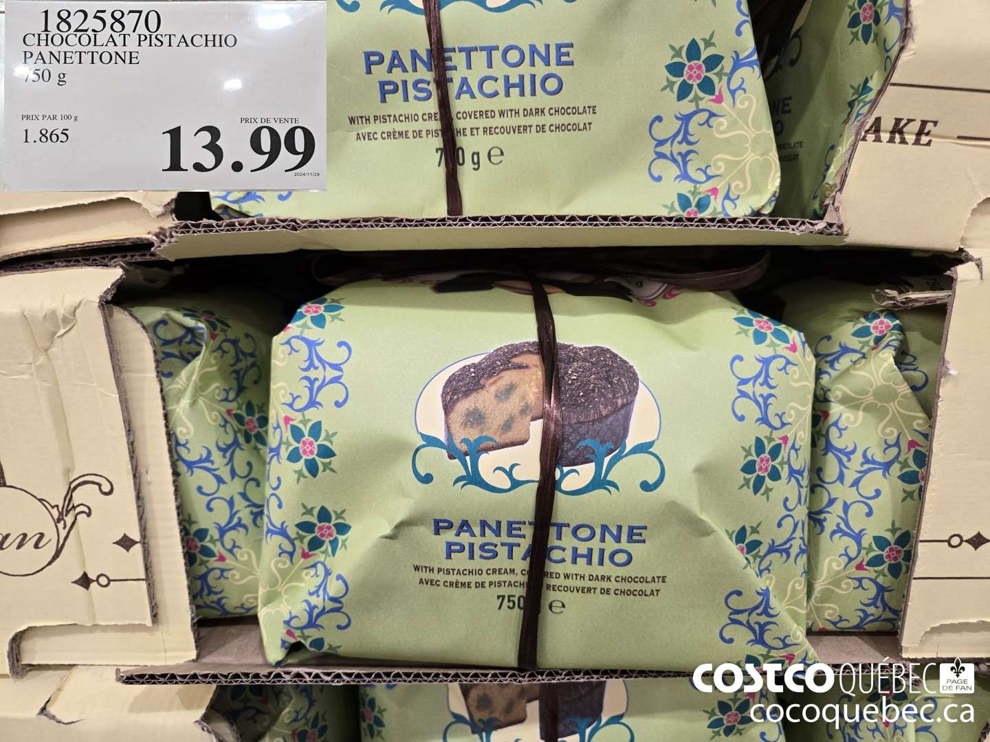 1825870 CHOCOLAT PISTACHIO PANETTONE  $13.99