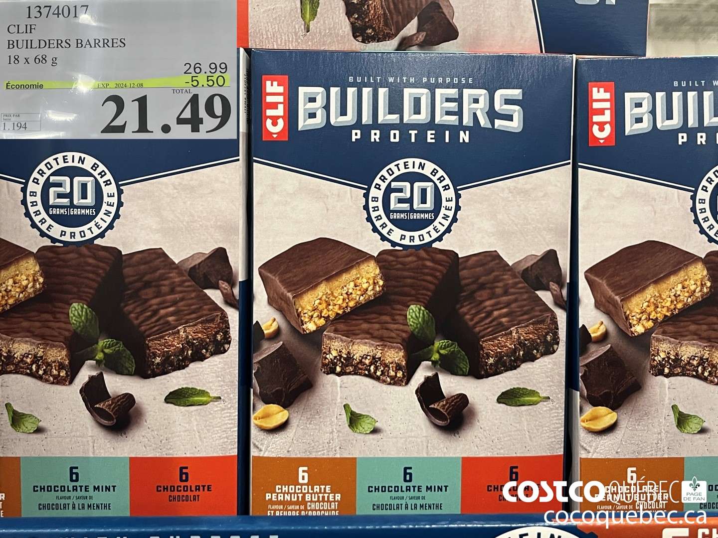 1374017 CLIF BUILDERS BARRES 18 x 68 g ($5.50 INSTANT SAVINGS EXPIRES ON 2024-12-08) $21.99