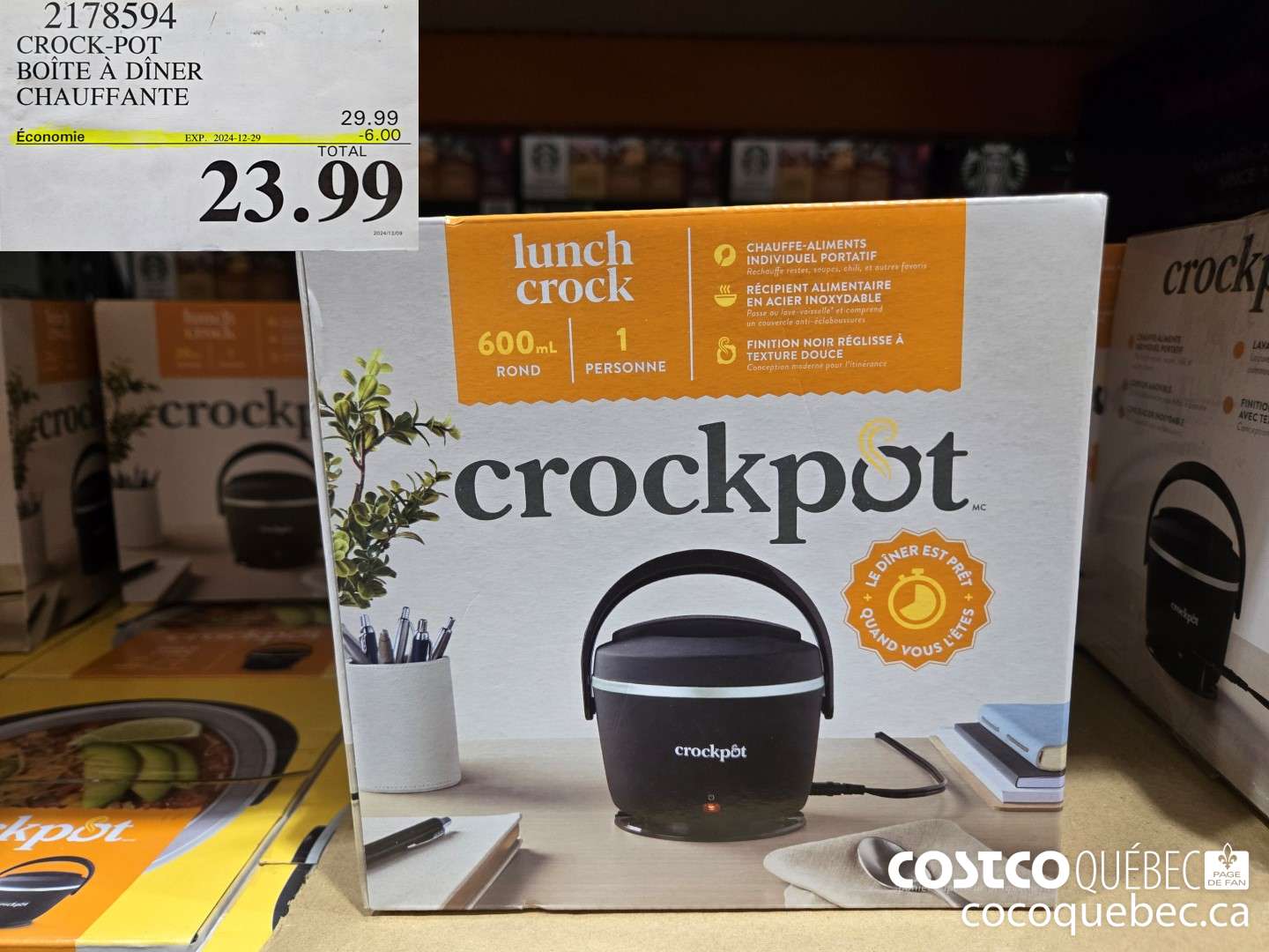 2178594 CROCK-POT BOITE A DINE CHAUFFANT  ($6.00 INSTANT SAVINGS EXPIRES ON 2024-12-29) $23.99