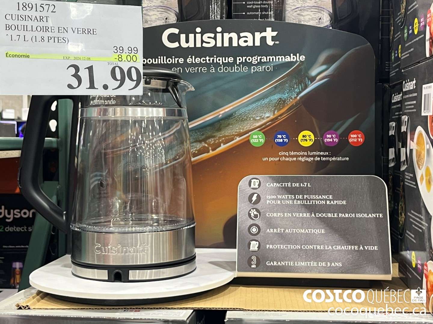 1891572 CUISINART BOUILLOIRE EN VERRE “1.7 L (1.8 PTES)  ($8.00 INSTANT SAVINGS EXPIRES ON 2024-12-08) $31.99
