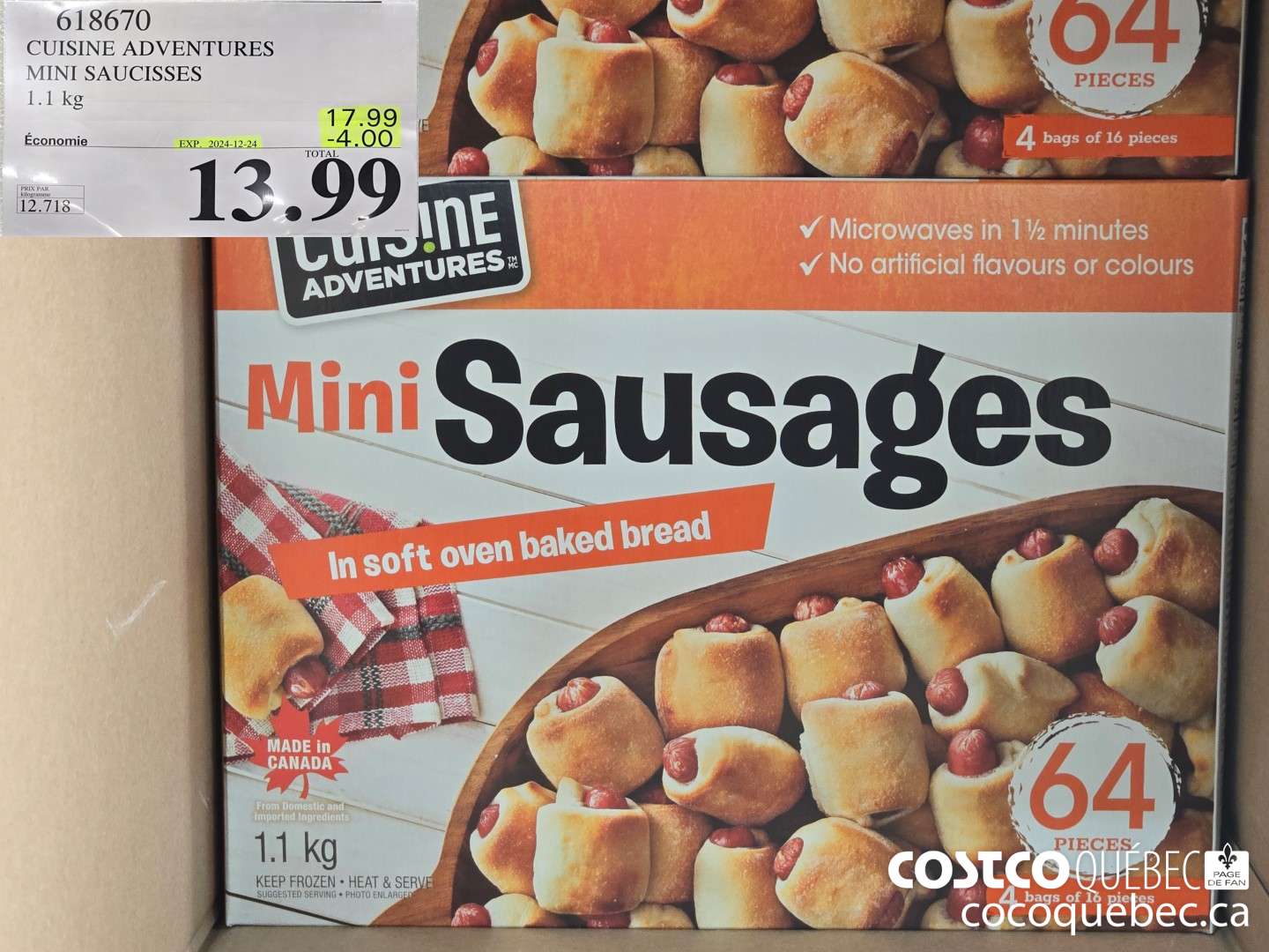 618670 CUISINE ADVENTURES MINI SAUCISSES 1.1 kg  ($4.00 INSTANT SAVINGS EXPIRES ON 2024-11-24) $13.99