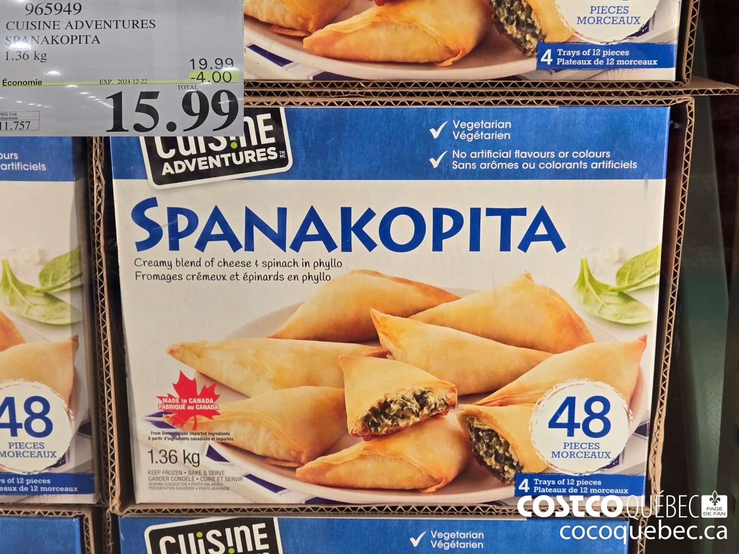 965949 CUISINE ADVENTURES SPANAKOPITA 1.36 kg  ($4.00 INSTANT SAVINGS EXPIRES ON 2024-12-22) $15.99