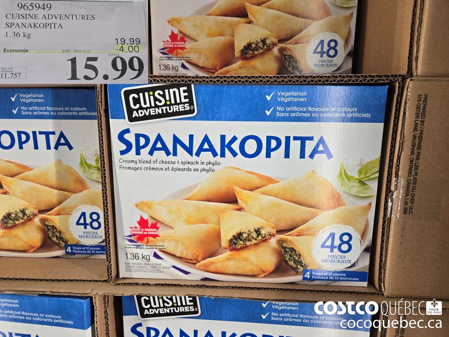 965949 CUISINE ADVENTURES SPANAKOPITA 1.36 kg  ($4.00 INSTANT SAVINGS EXPIRES ON 2024-12-22) $15.99