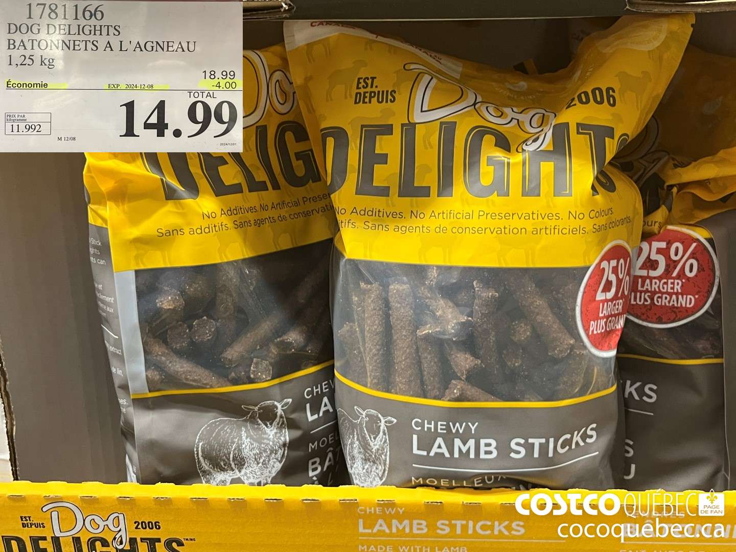 1781166 DOG DELIGHTS BATONNETS A L'AGNEAU 1,25 kG  ($4.00 INSTANT SAVINGS EXPIRES ON 2024-12-08) $14.99