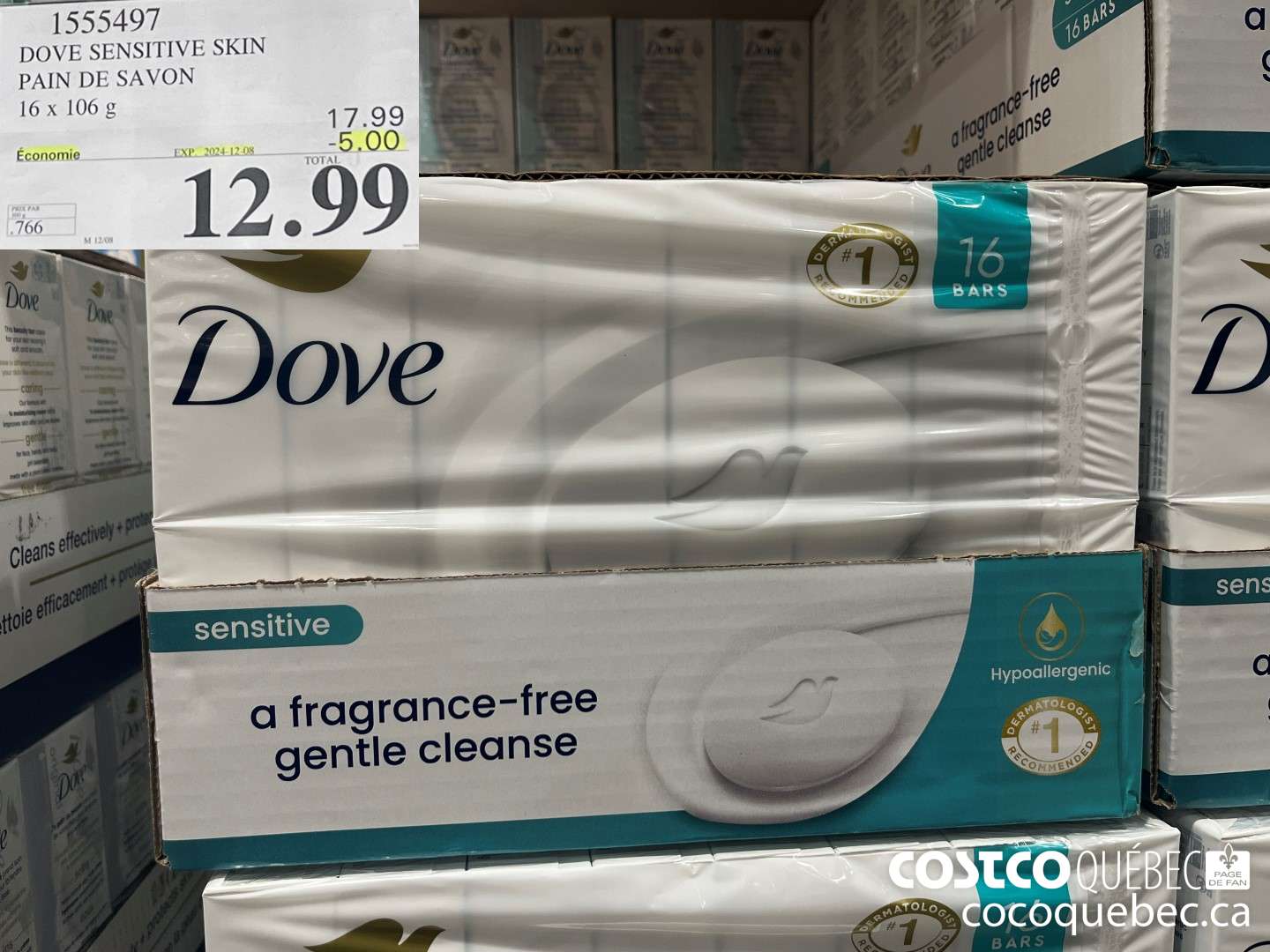 1555497 DOVE 4 SAVON SENSIBLE 16 x 106 g ($5.00 INSTANT SAVINGS EXPIRES ON 2024-12-08) $12.99