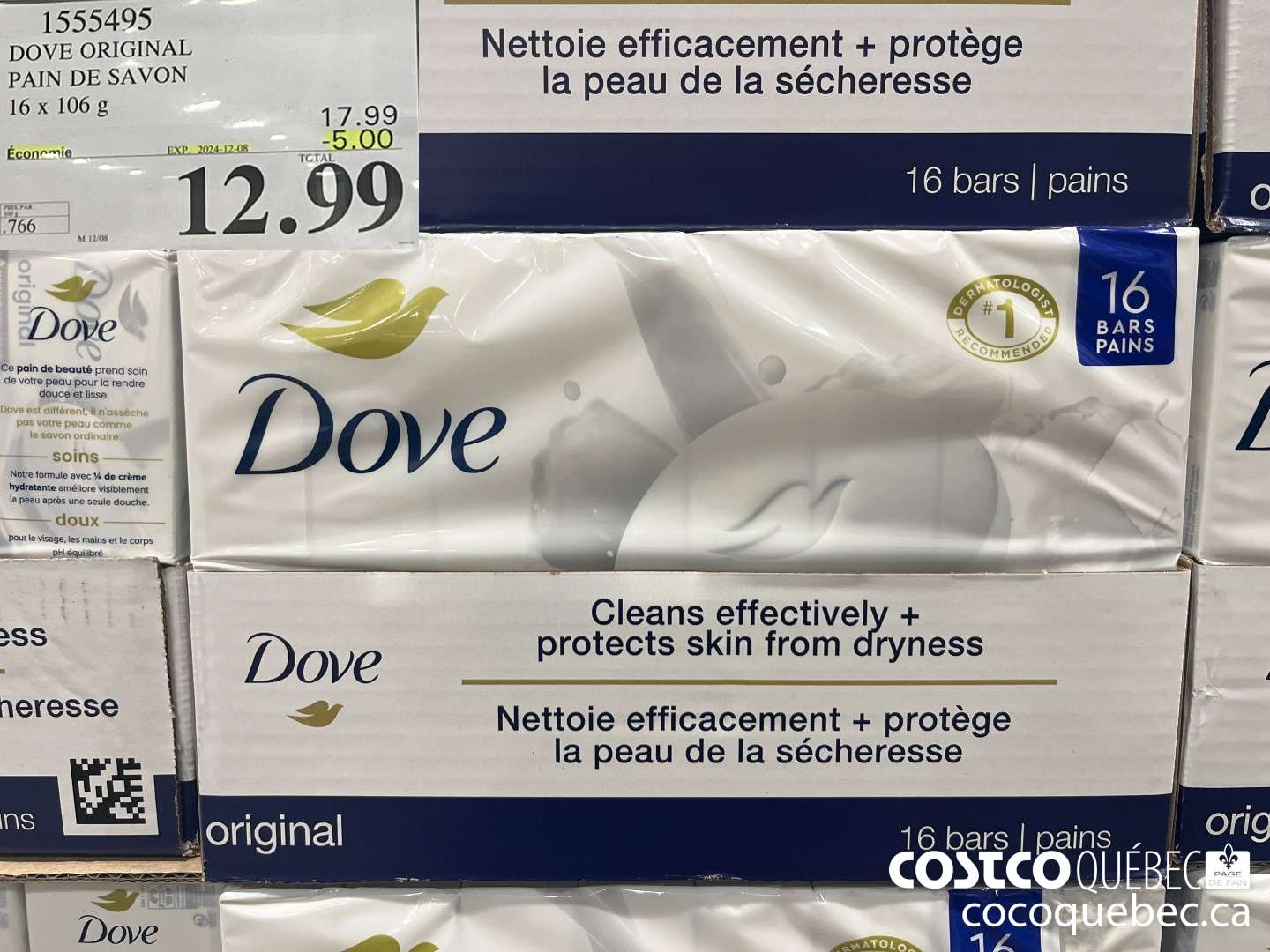 1555495 DOVE SAVONS ORIGINAL 16 x 106 g ($5.00 INSTANT SAVINGS EXPIRES ON 2024-12-08) $12.99