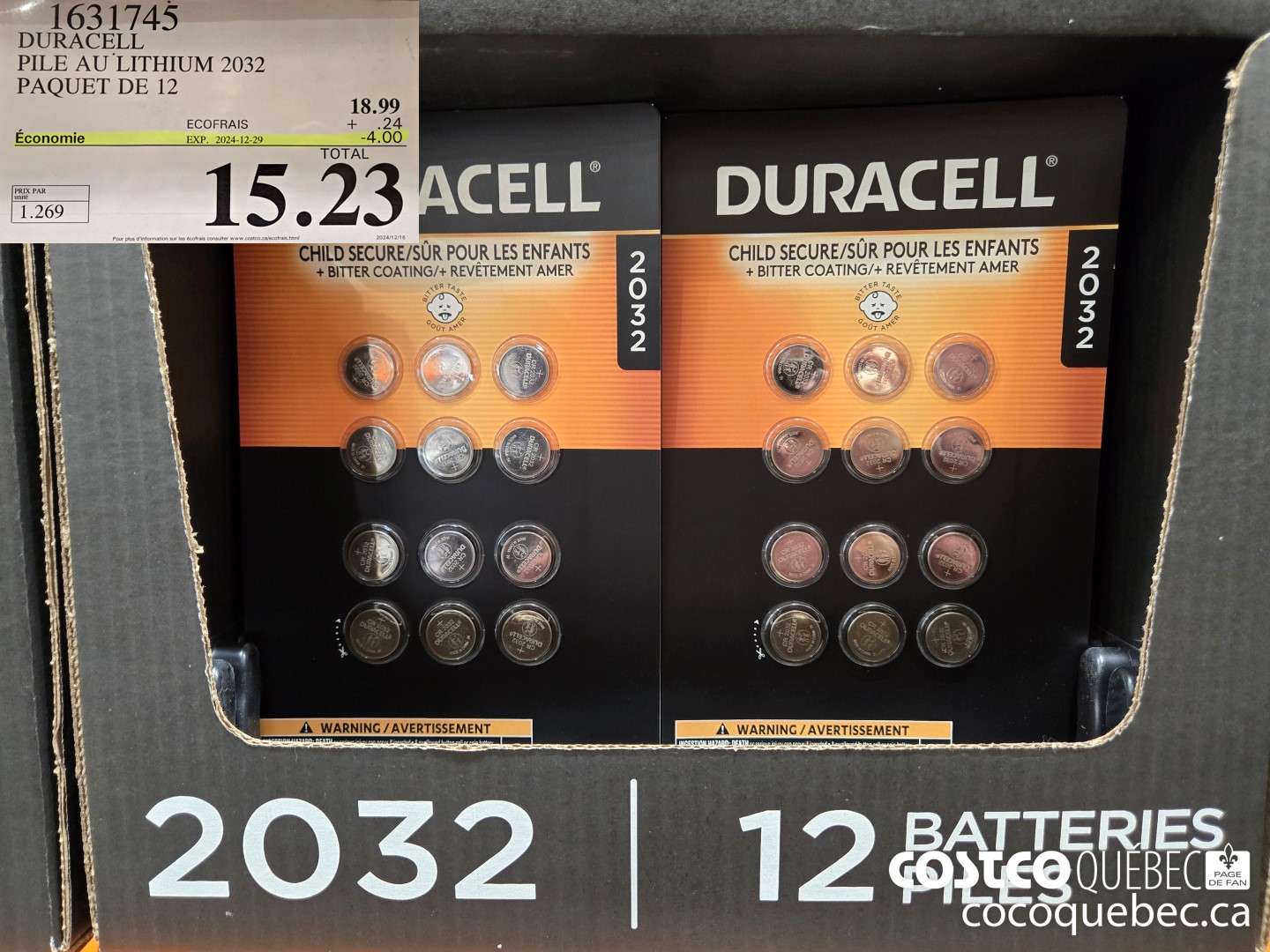 1631745 DURACELL PILE AU LITHIUM 2032 PAQUET DE 12 2023-12-029$15.23 ($4.00 INSTANT SAVINGS)