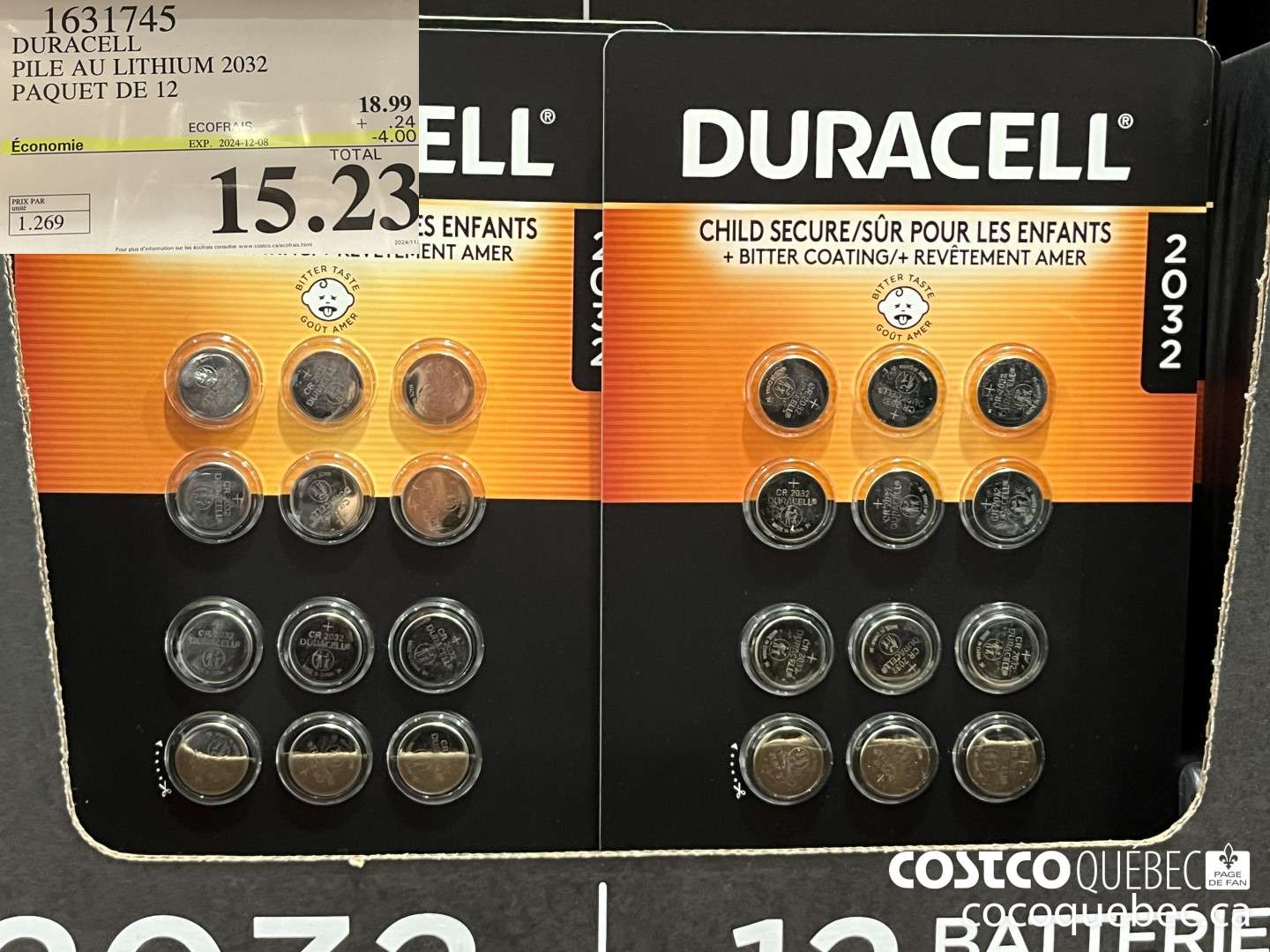 1631745 DURACELL PILE AU LITHIUM 2032 PAQUET DE 12 ($4.00 INSTANT SAVINGS EXPIRES ON 2023-12-08) $15.23